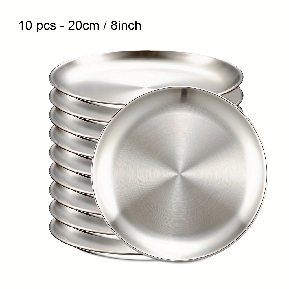 TEMU 10pcs Stainless Steel Plates Set, Cake Dessert Plates, Matte Brushed Small Kitchen Dishes, Reusable Snacks Fruit Plates For Home, Restaurant,