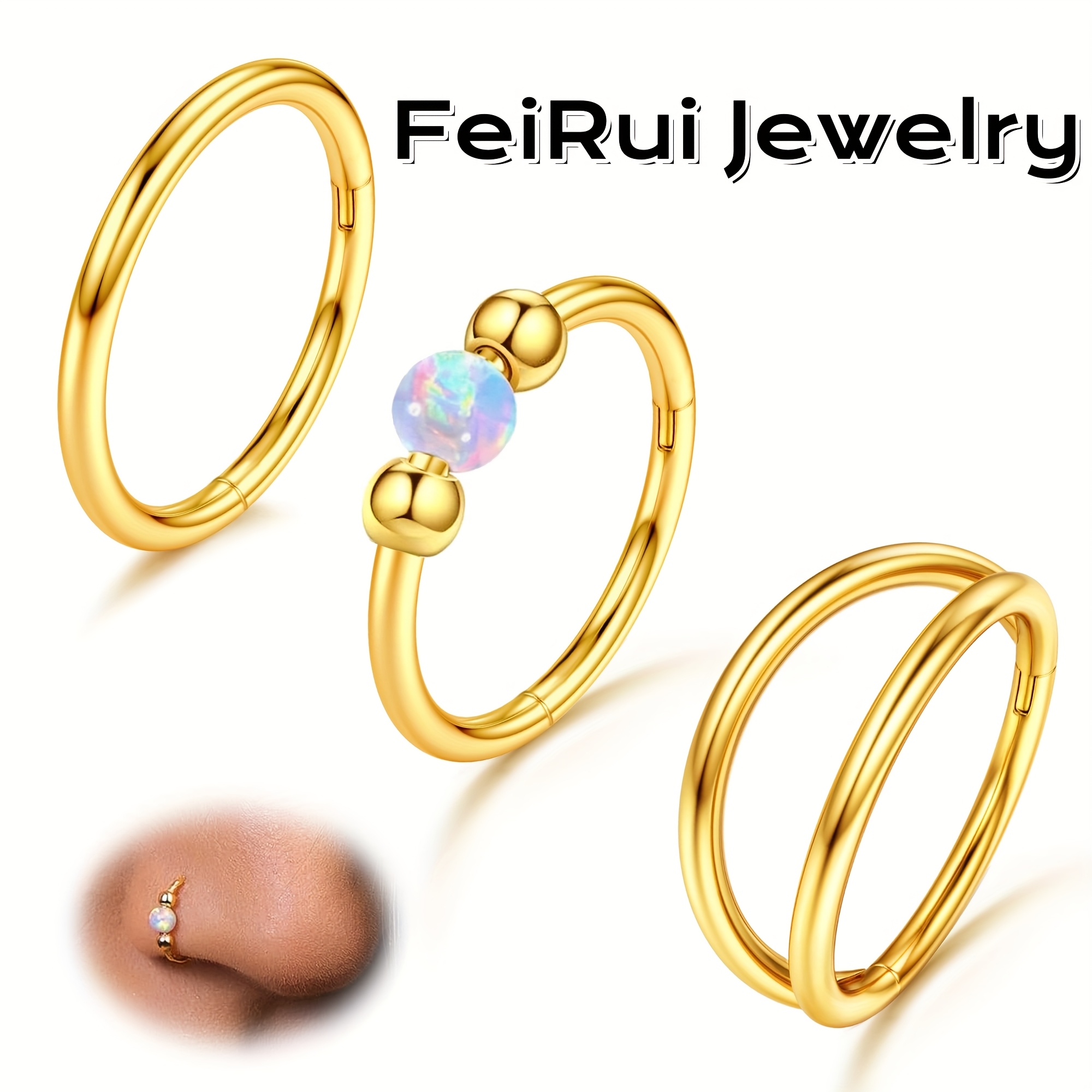 3pcs Nose Rings 316l Surgical 316l 316l Stainless Steel Double Hoop Nose Rings Women's Opal Nose Rings 18g Hinged Nostrils Jewelry Nasal Septum Rings Cartilage Earrings Spiral Rook Tragus Daith 8mm