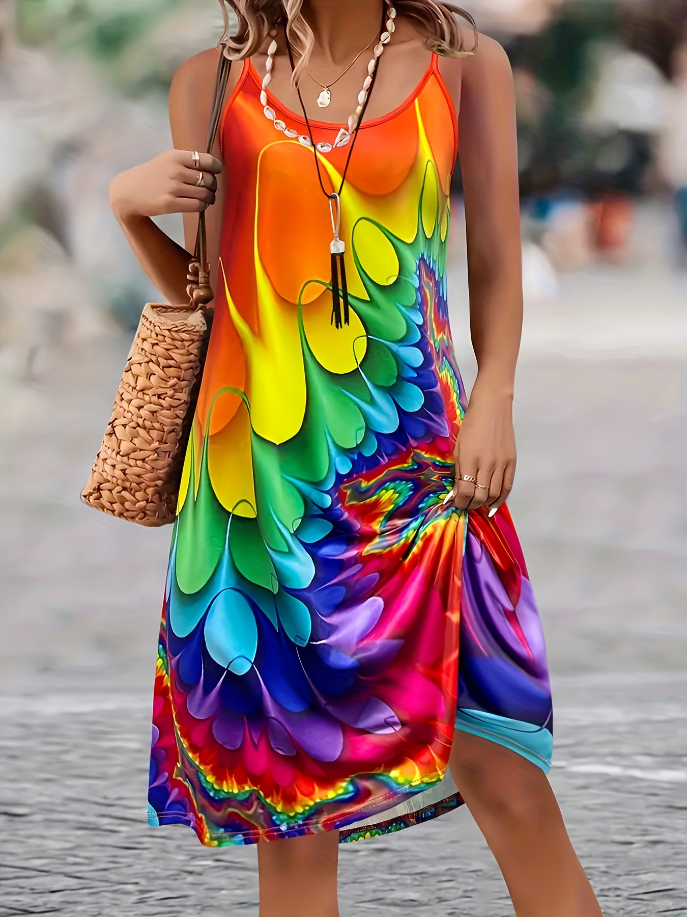 flowy colourful dress 04/26/2022 Blue Multi Color Stripe Printed Maxi Dress Small main image 0