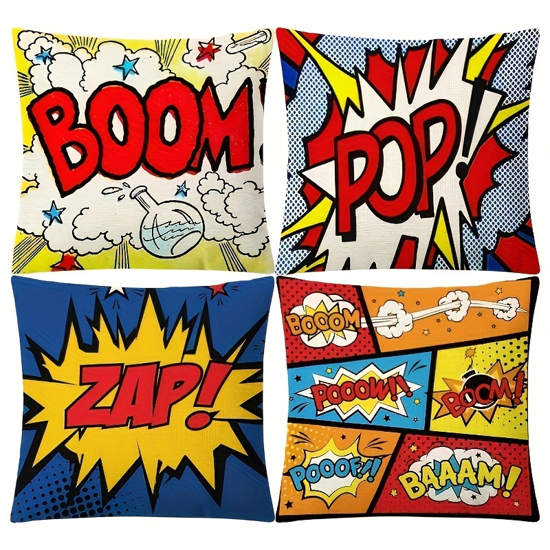 

4pcs/set Contemporary Pop Art Comic Print Throw Pillow Covers, Home Decor, Room Decor, Office Decor, Living Room Decor, Sofa Decor (no Pillow Core)