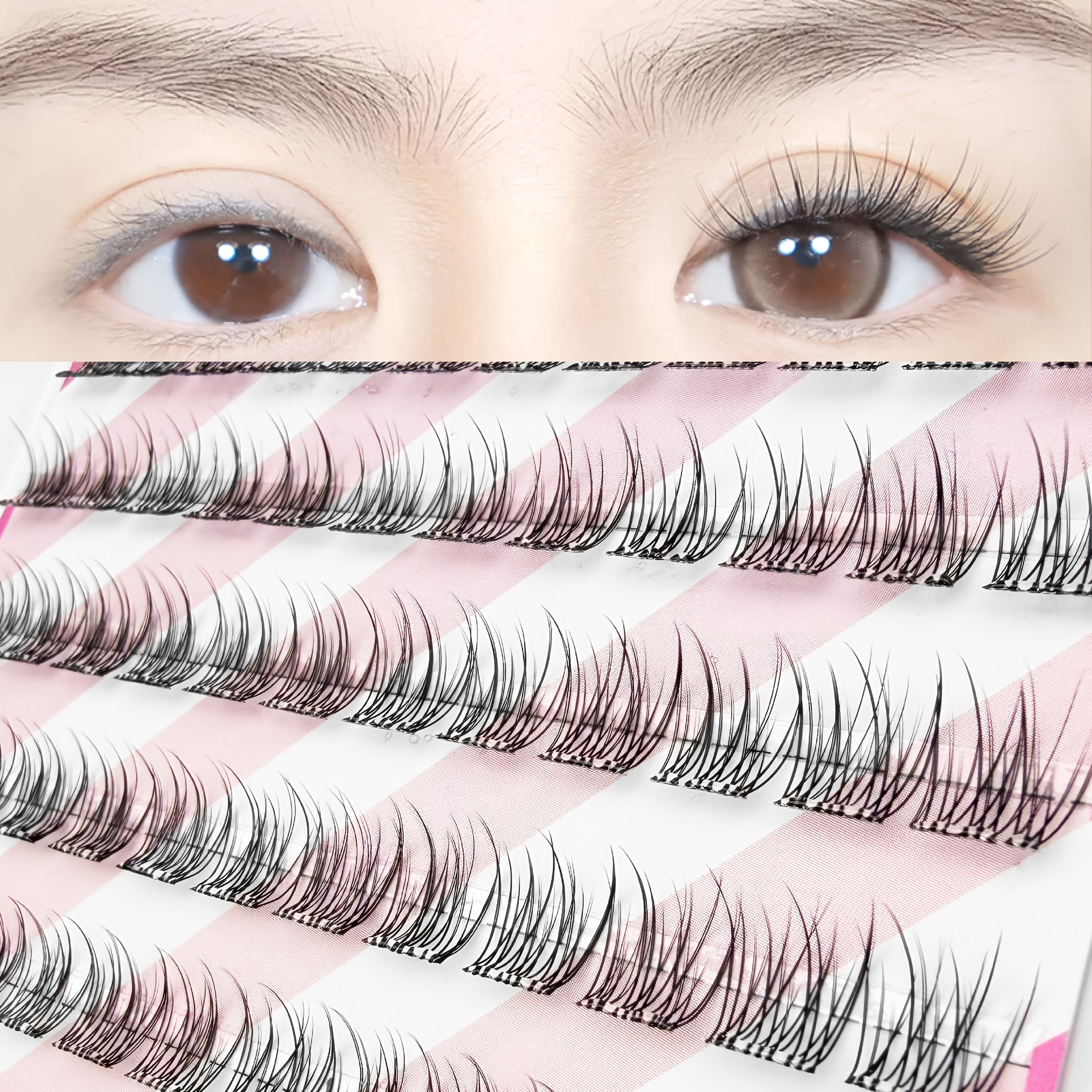Natural Slender Long Upturned Clear Stem Segment Lashes