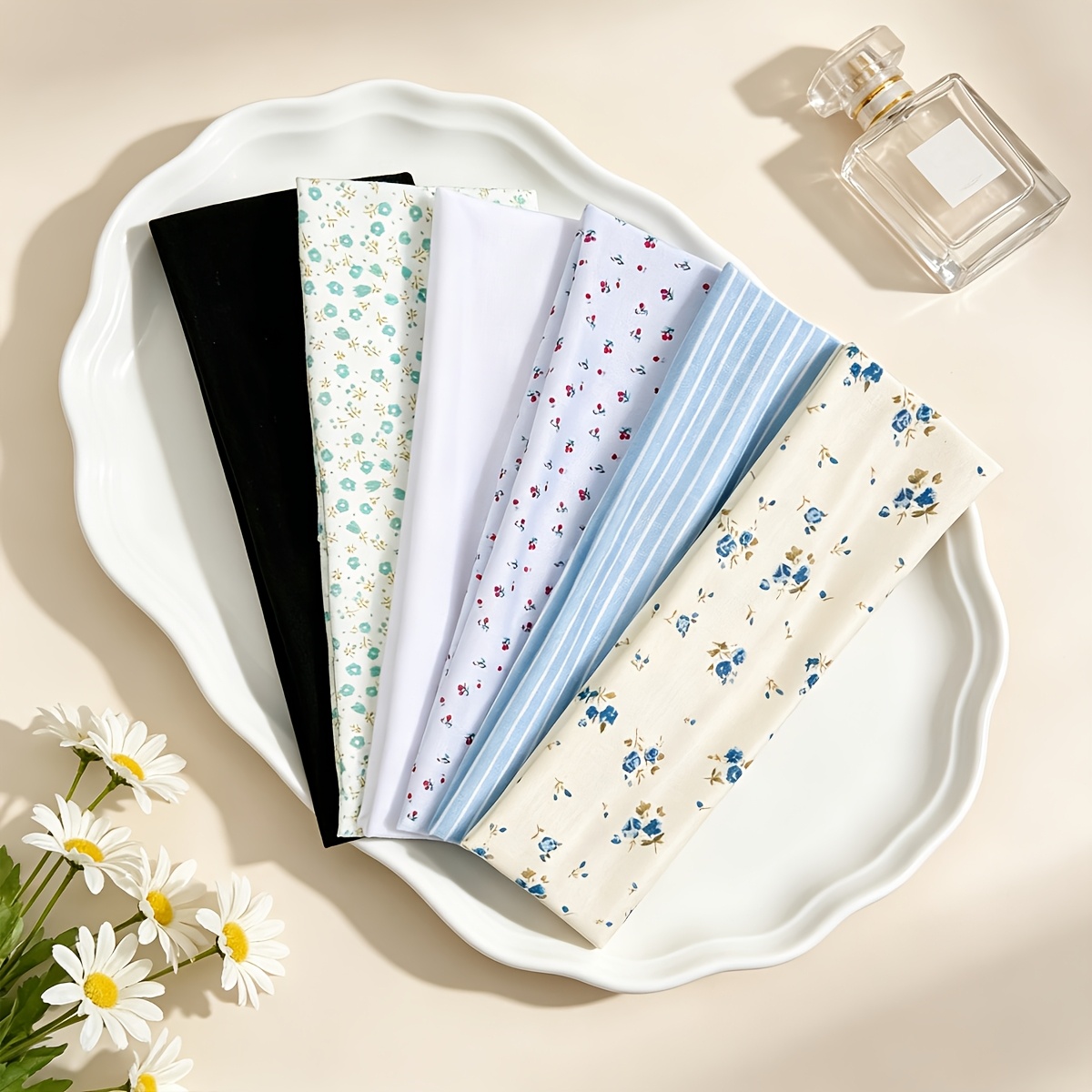 TEMU 6pcs Set Women's Floral Print Headbands, Non-slip Elastic Floral Hairbands, Soft Fabric Floral Striped Headbands For Music Festival Outfits,