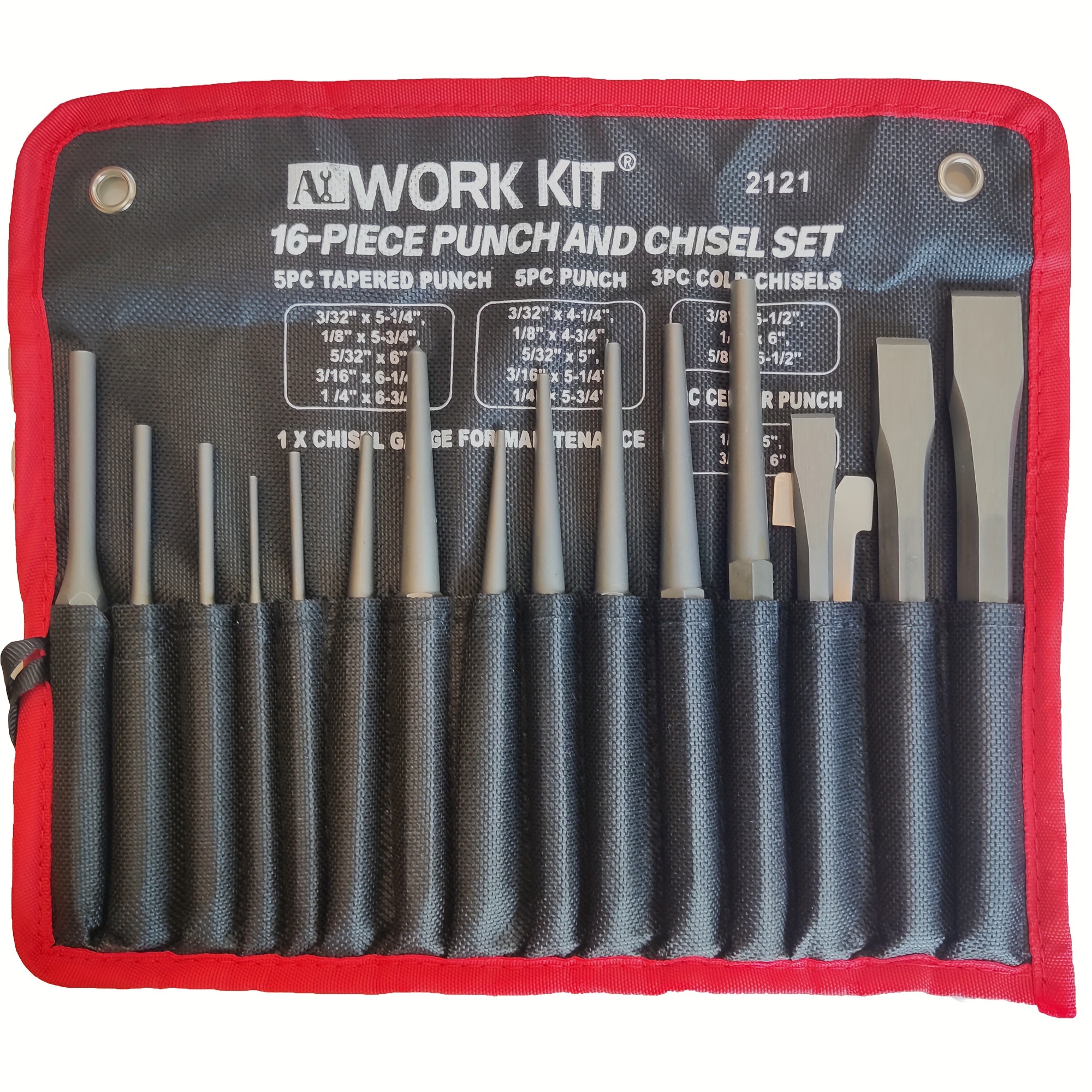 

1 Set Punch And Chisel Kit Including Taper Punch, , Pin Punch, Center Punch, Cr-v, High Durability, Bolt Hole Alignment, Ball Split, Spread Knuckle, Center Punch, Ejector Bolts And Pins