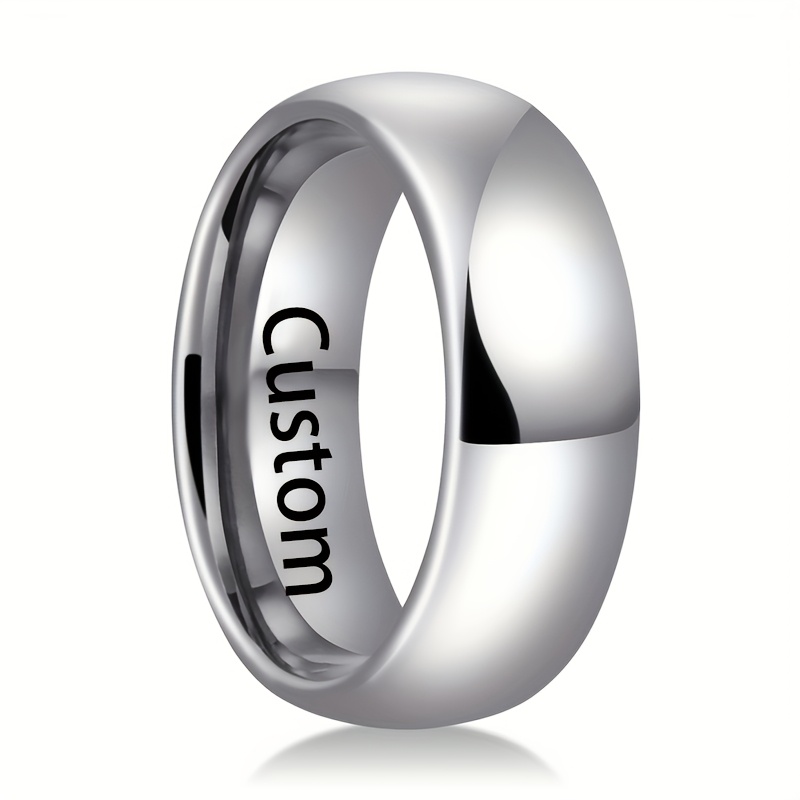 TEMU Customize Your Text On A Polished Titanium Steel Steel Ring, A Personalized Engraved Ring For Family, Couples, . Ideal As A Birthday, Wedding,