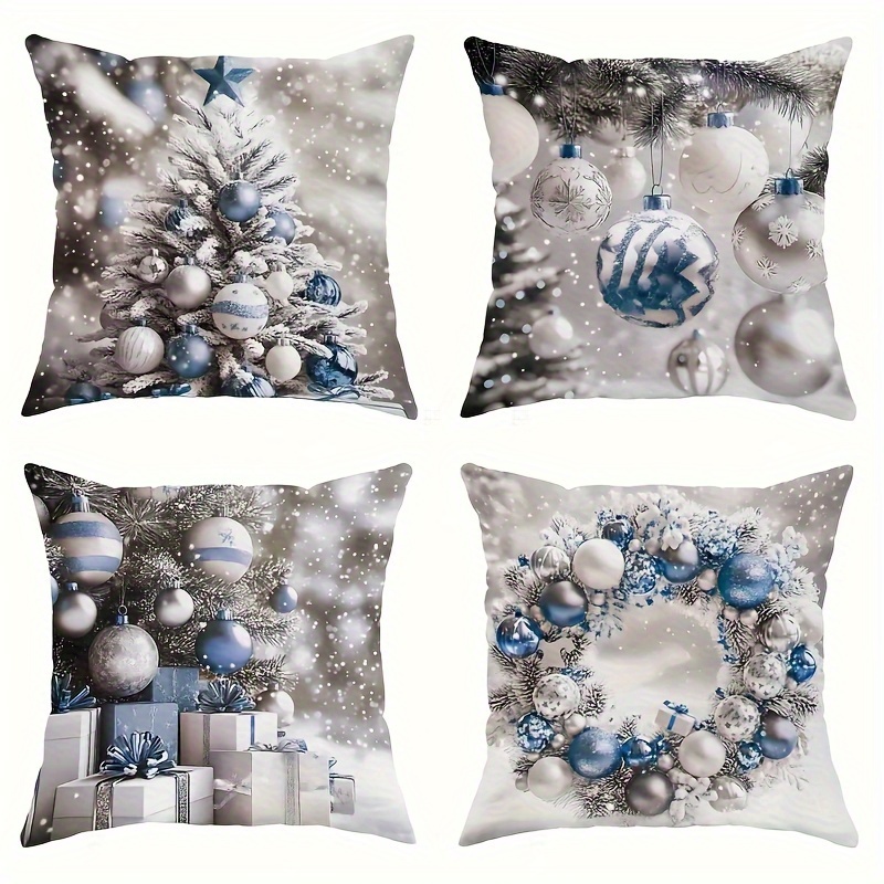 

4pcs Christmas Tree And Pillowcase, 18x18 , Silvery , , Decorative Pillowcase, - , Polyester, Opening, , Suitable For , Sofa Bed Decoration