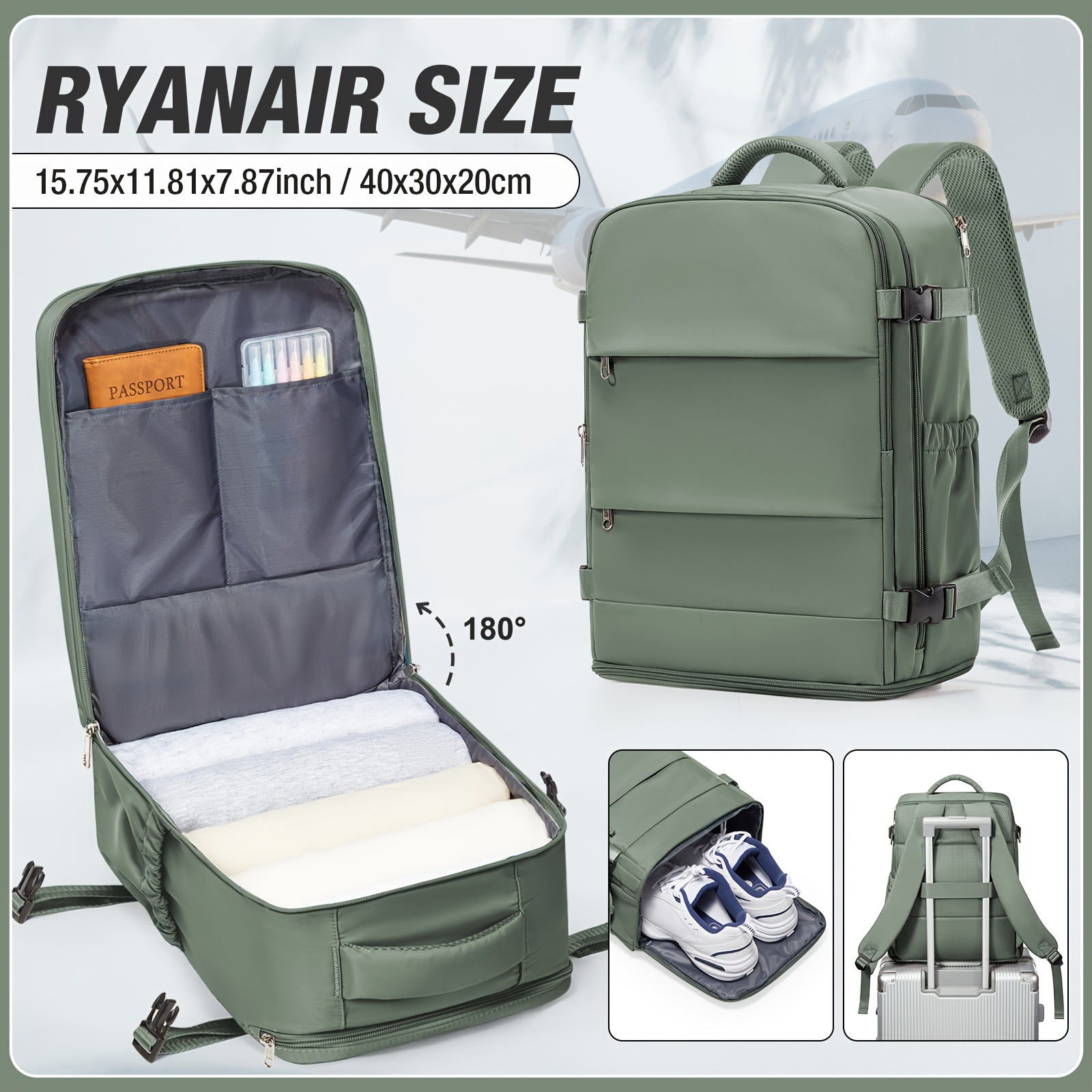 TEMU Ryanair Borsa da Cabina 40X30X20Cm, da Viaggio per Aerei per Sotto il Sedile, per Laptop da 15.75 Pollici, Borsa da Cabina Grande con Scomparto