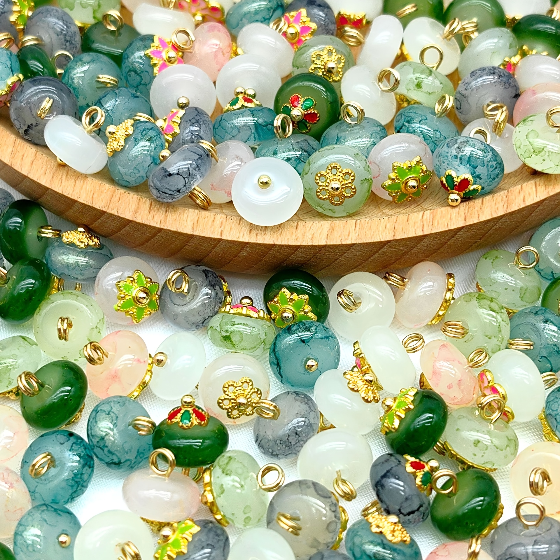 

20/30pcs Flat Beads, Assorted Patterns, Making Supplies For Bracelets, Necklaces, And Charms