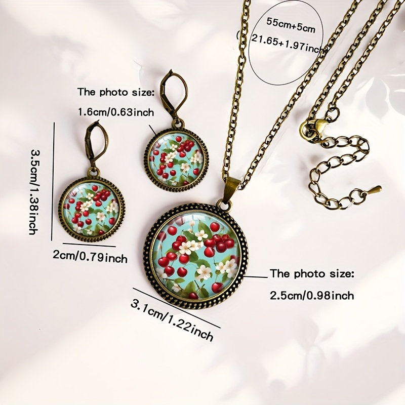 3pc Bohemian Cherry & Antique Bronze Jewelry Set, Gift