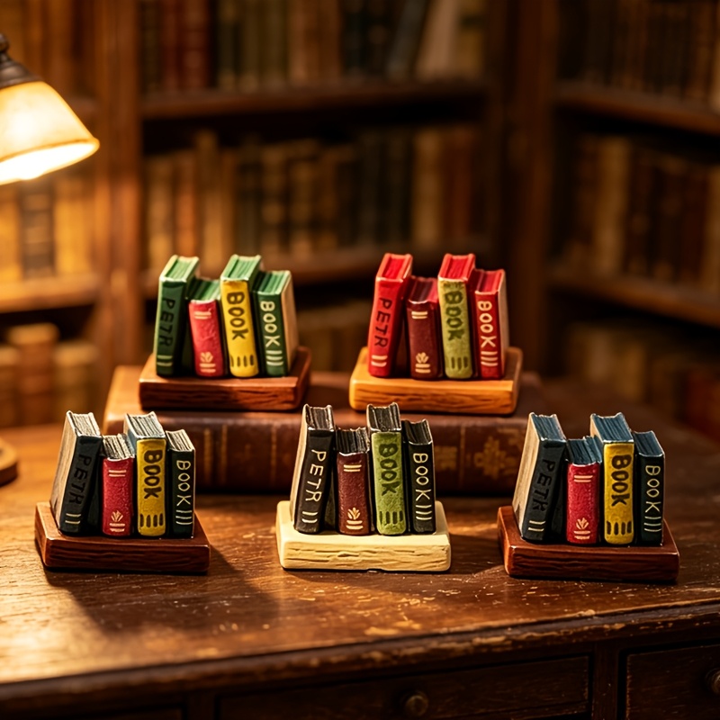 TEMU 5pcs Miniature Mini Book , 1:12 Scale With Base, Book Stack Models Suitable For Adult Model House Decoration (random Colors)