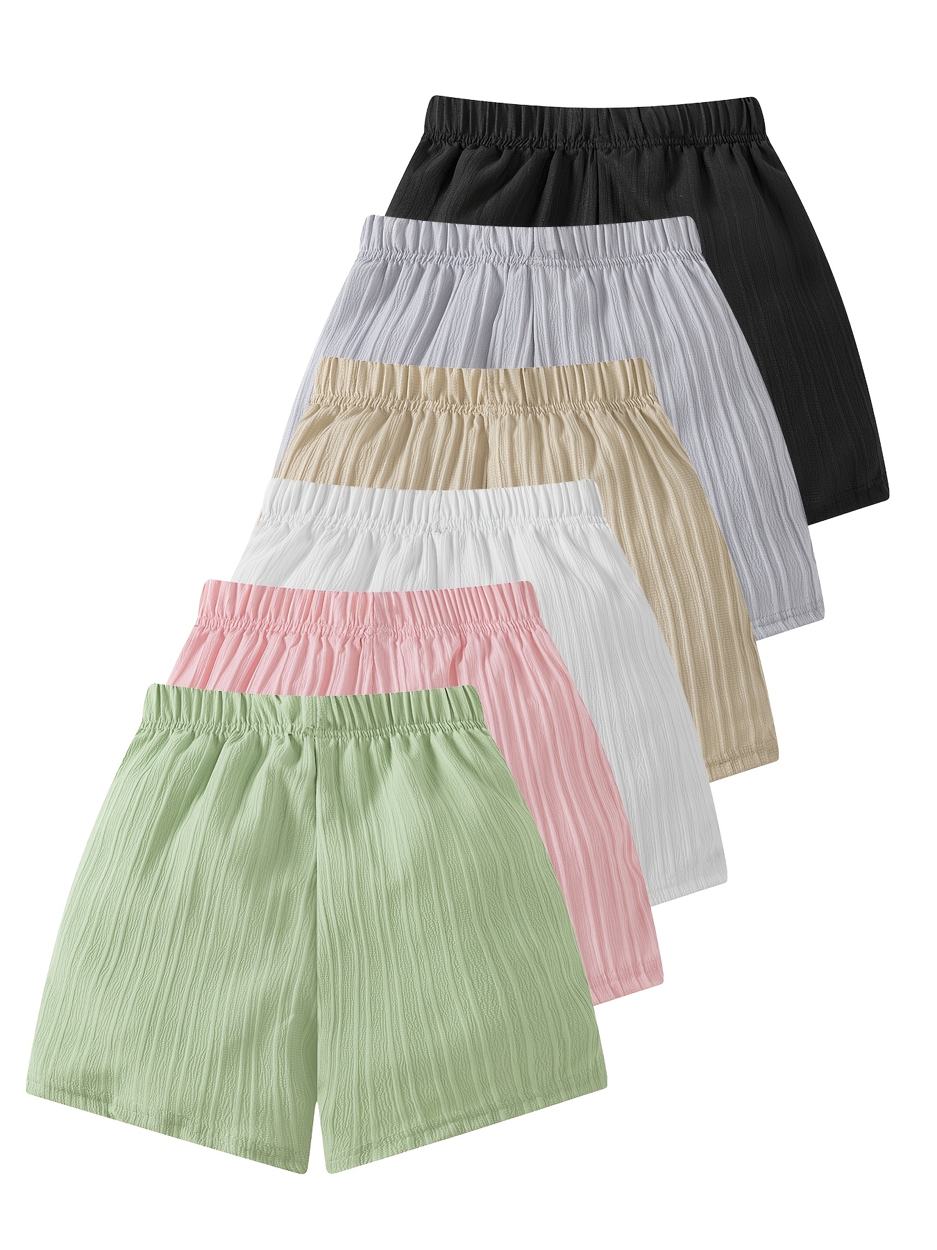 Girls' 4pcs Summer Textured Pleated Shorts Set