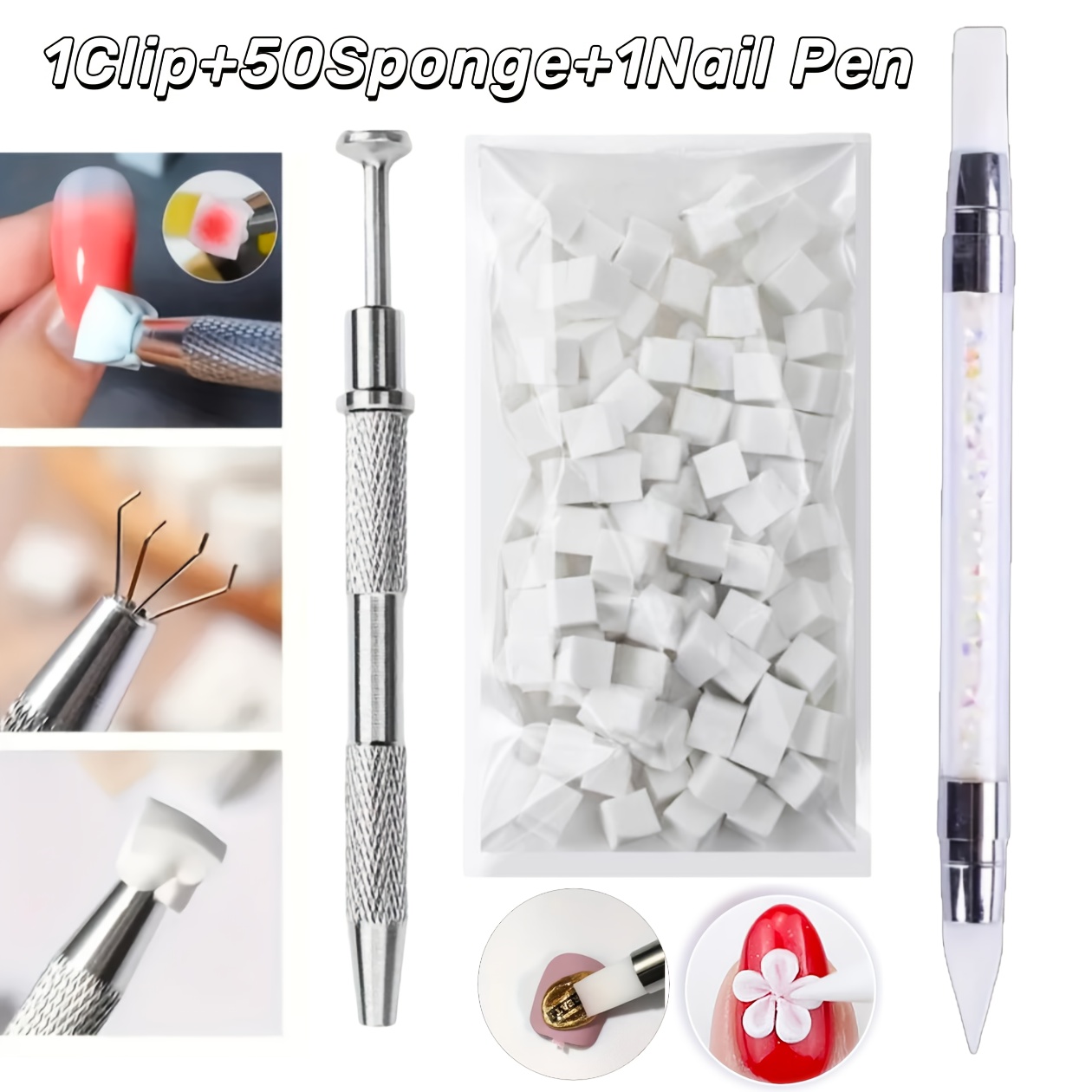 TEMU 50pcs Sponge And 1pc Clip And 1pc Nail Pen Nail Blending Sponges For Nail Gradient Styles And Nail Nail Salon Nail Training