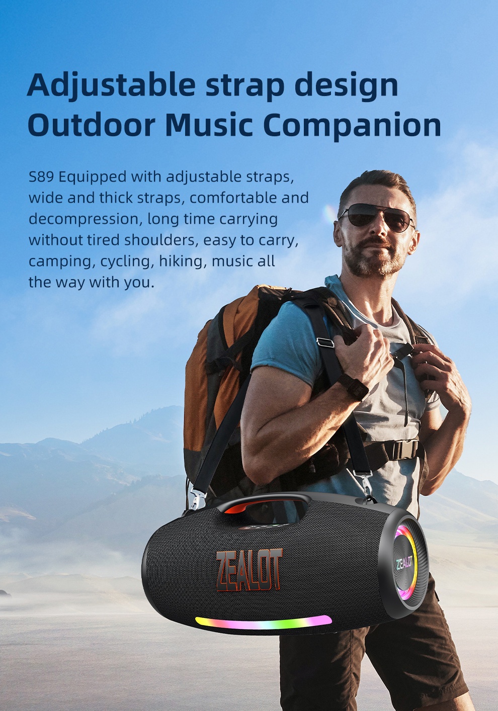 s89 250w wireless speaker outdoor portable 3d surround sound rgb color lights eq mode up to of time supports mobile phones tablets computers and tvs sd aux usb series dual pairing function suitable for Product details 7