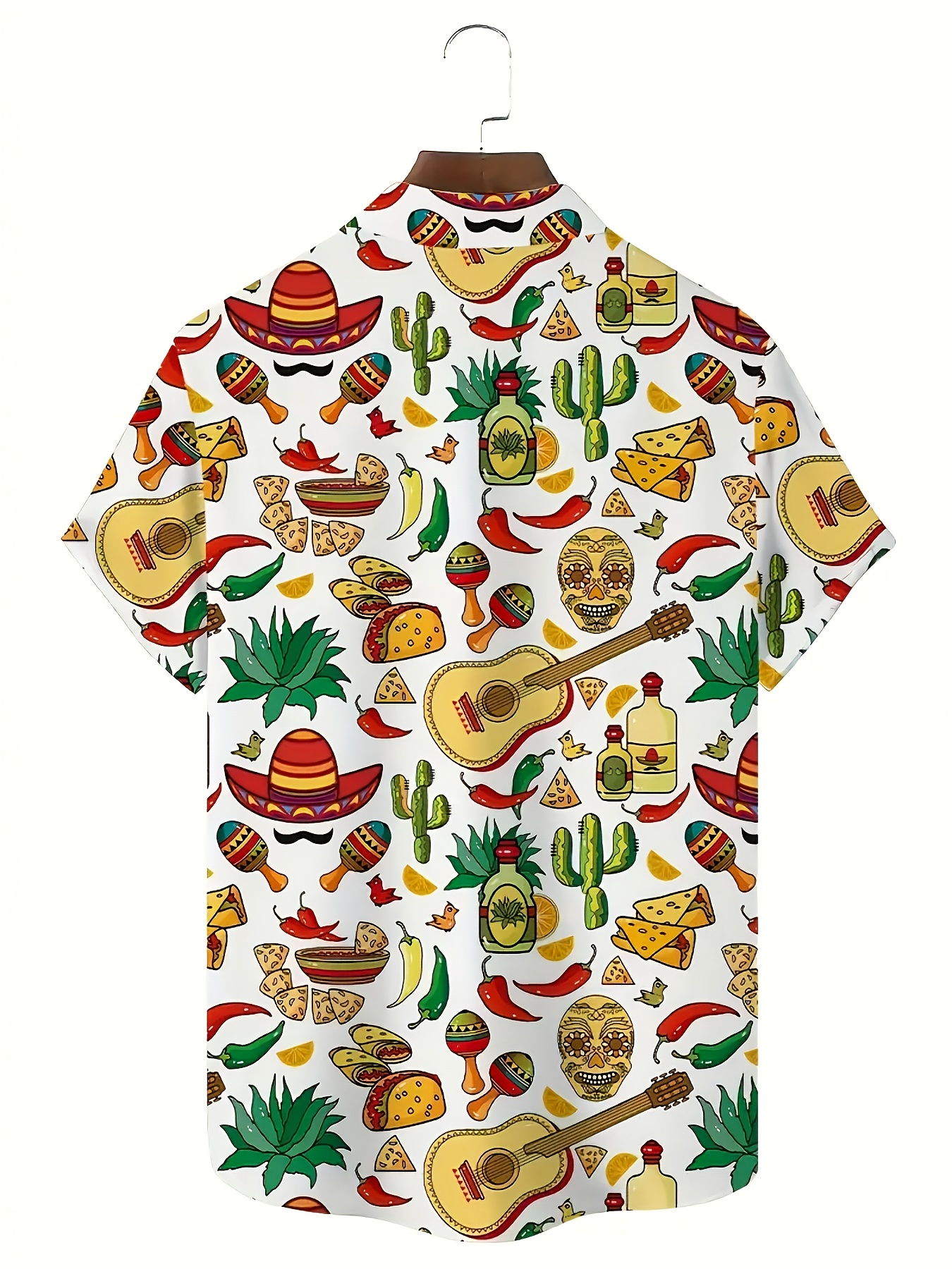 item picture mens vibrant mexican inspired print short sleeve shirt lightweight non stretch polyester casual summer top with cinch lapel   weekend wear casual attire mexican shirt