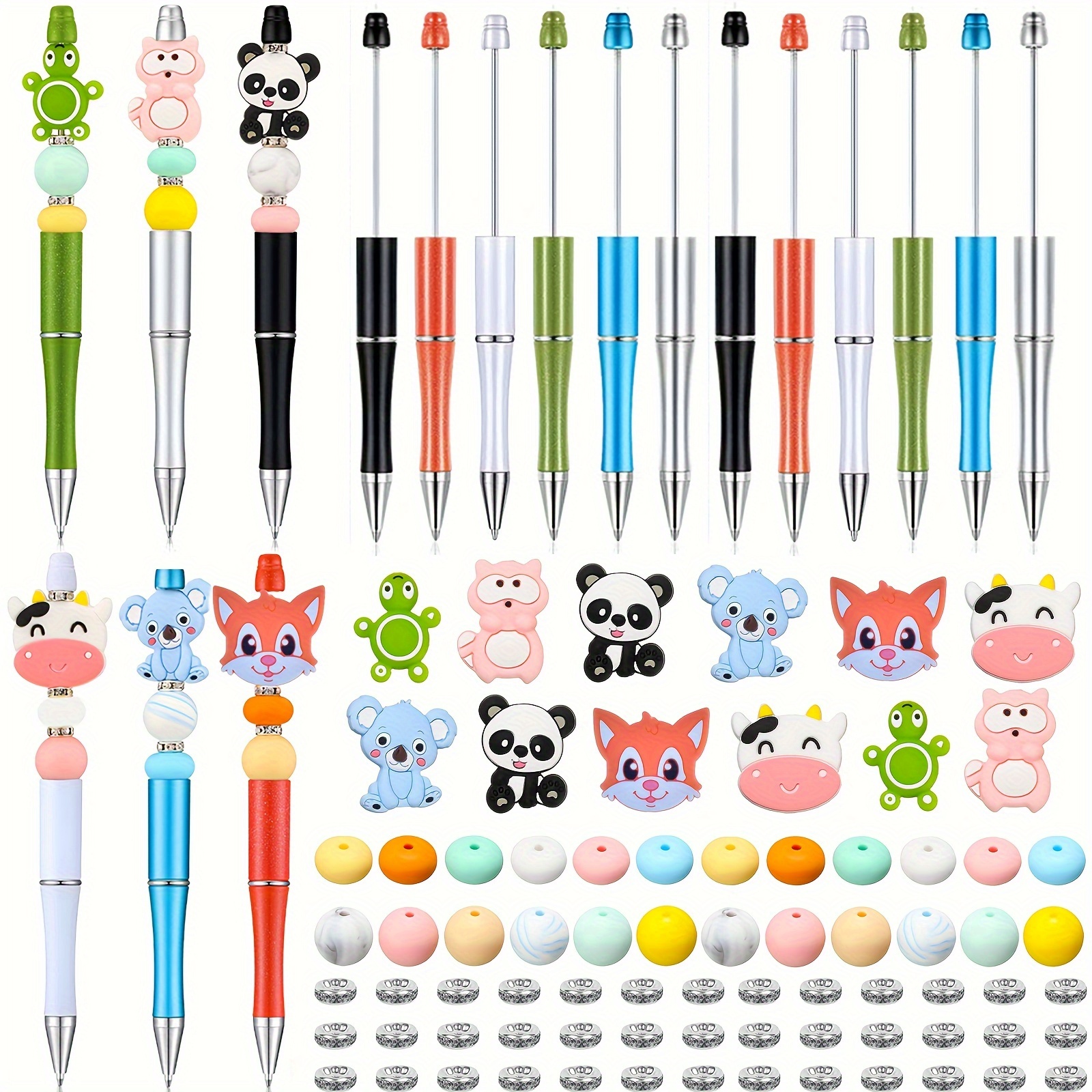 

12 Set Diy Beadable Pens Bulk, Assorted Bead Pens Silicone Beads Crystal Spacer Beads Set With Plastic Ballpoint Pen Set For Animal Party Supplies Craft Christmas Gift