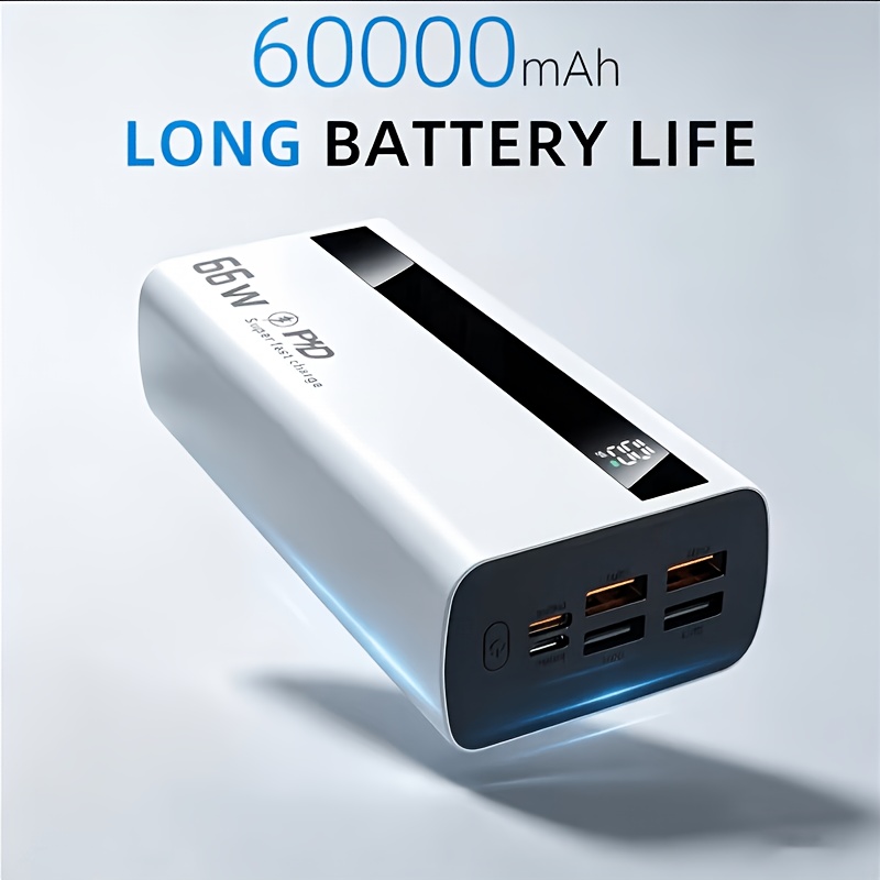 TEMU Bank de 60000mAh con Carga Rápida, Pantalla Digital Inteligente, Power Bank de Gran Capacidad, de Cargar Múltiples Dispositivos Simultáneamente,