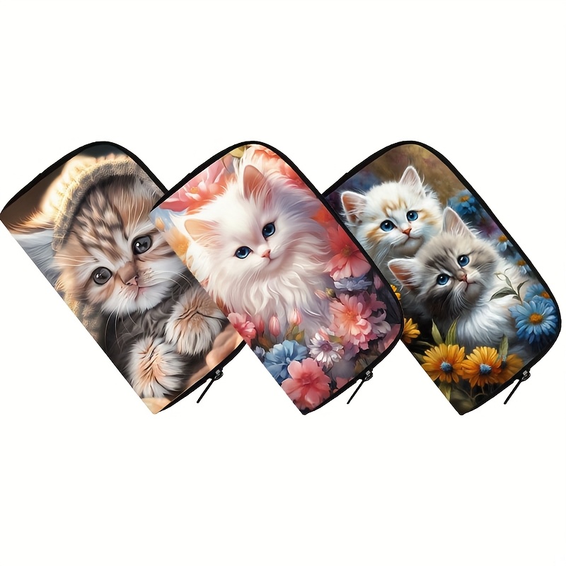 

1pc Polyester Wallet For Women, Zippered Id & , Long Purse Polyester Lining - Cat