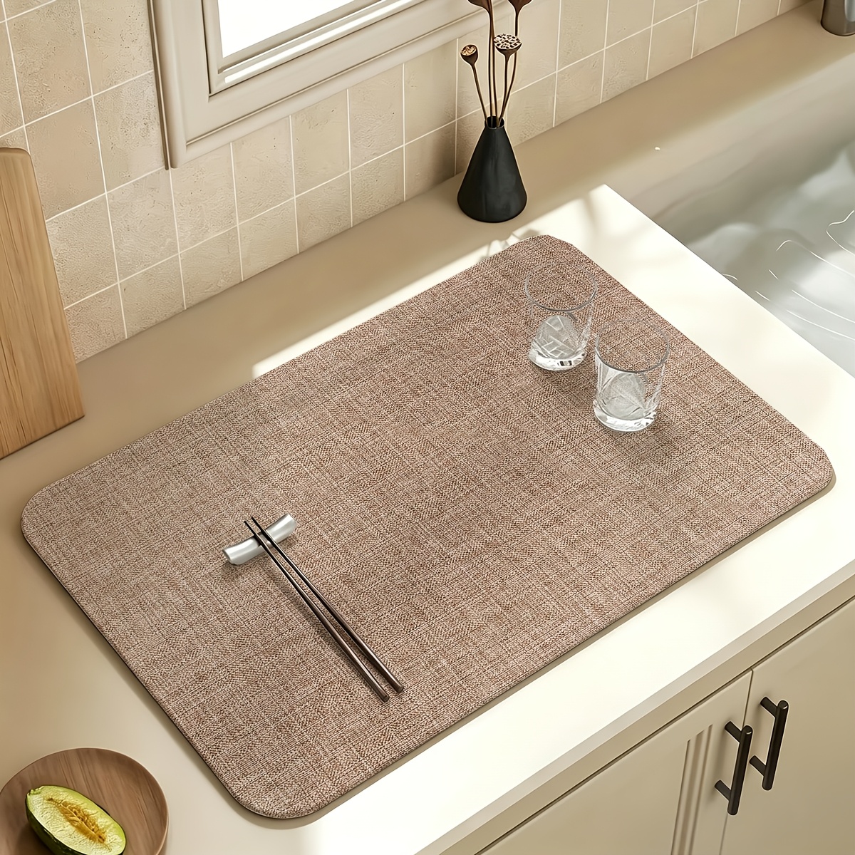 TEMU 1pc, Nappe de table absorbante style , , , Noir charbon de bois, Multiples styles, Convient pour les tapis de séchage d'évier de cuisine/de