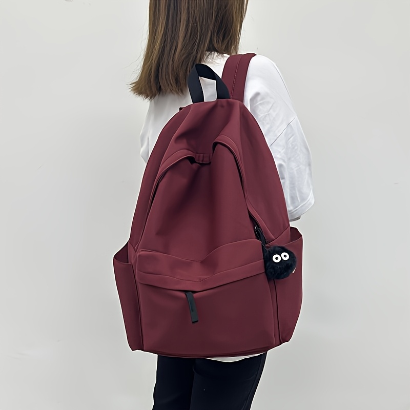 

[1pc Backpack] 1pc Nylon Backpack For Women, Adjustable Straps, Solid Color, Large Capacity, Zip Closure, Polyester Lined, Non-washable - Casual Commuter Bookbag