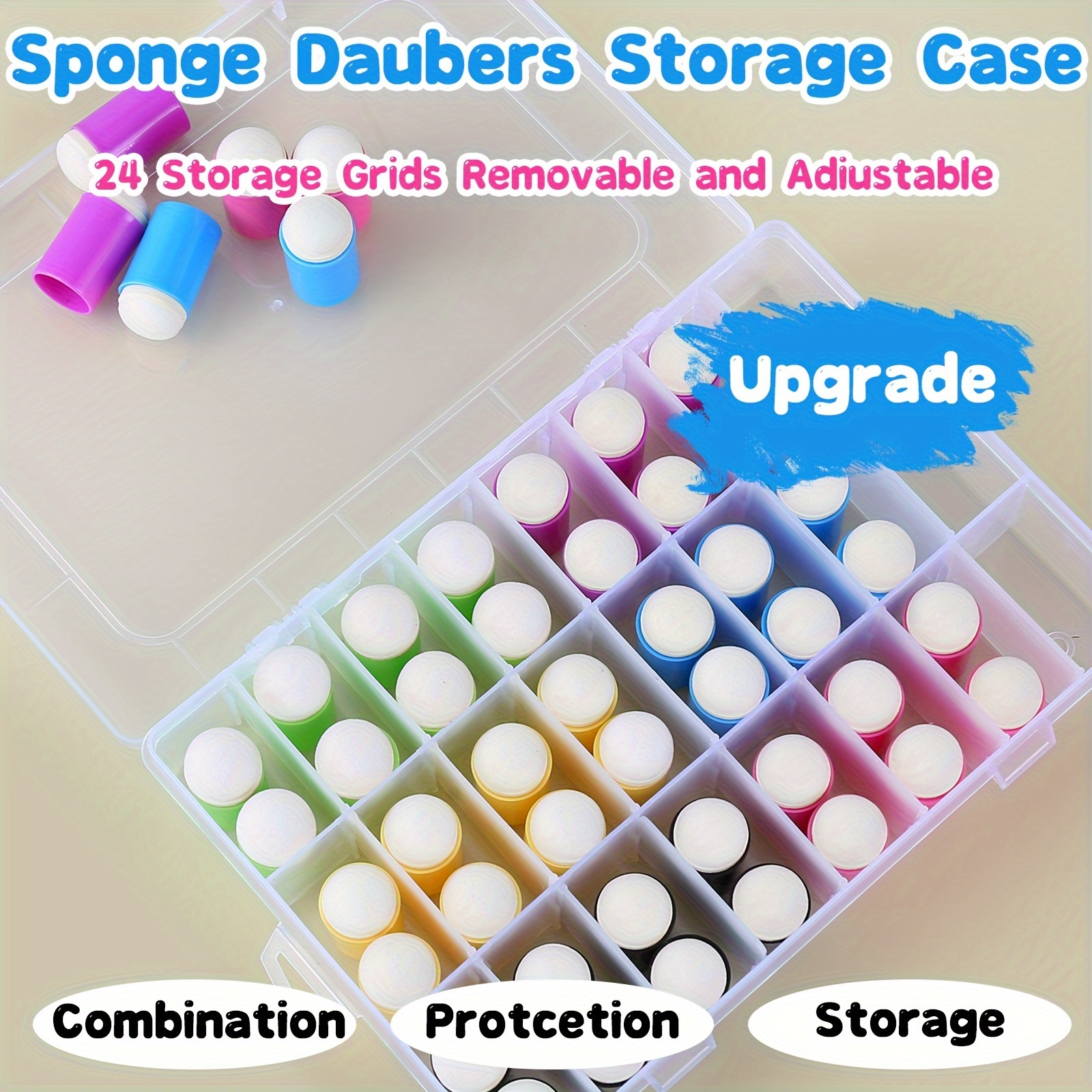 

48pcs Stlekan Sponge Daubers With 24-slot Adjustable Storage Case - Ideal For Precise Ink, Chalk, & Paint Application - Finger-friendly, Design For Artists And Crafters