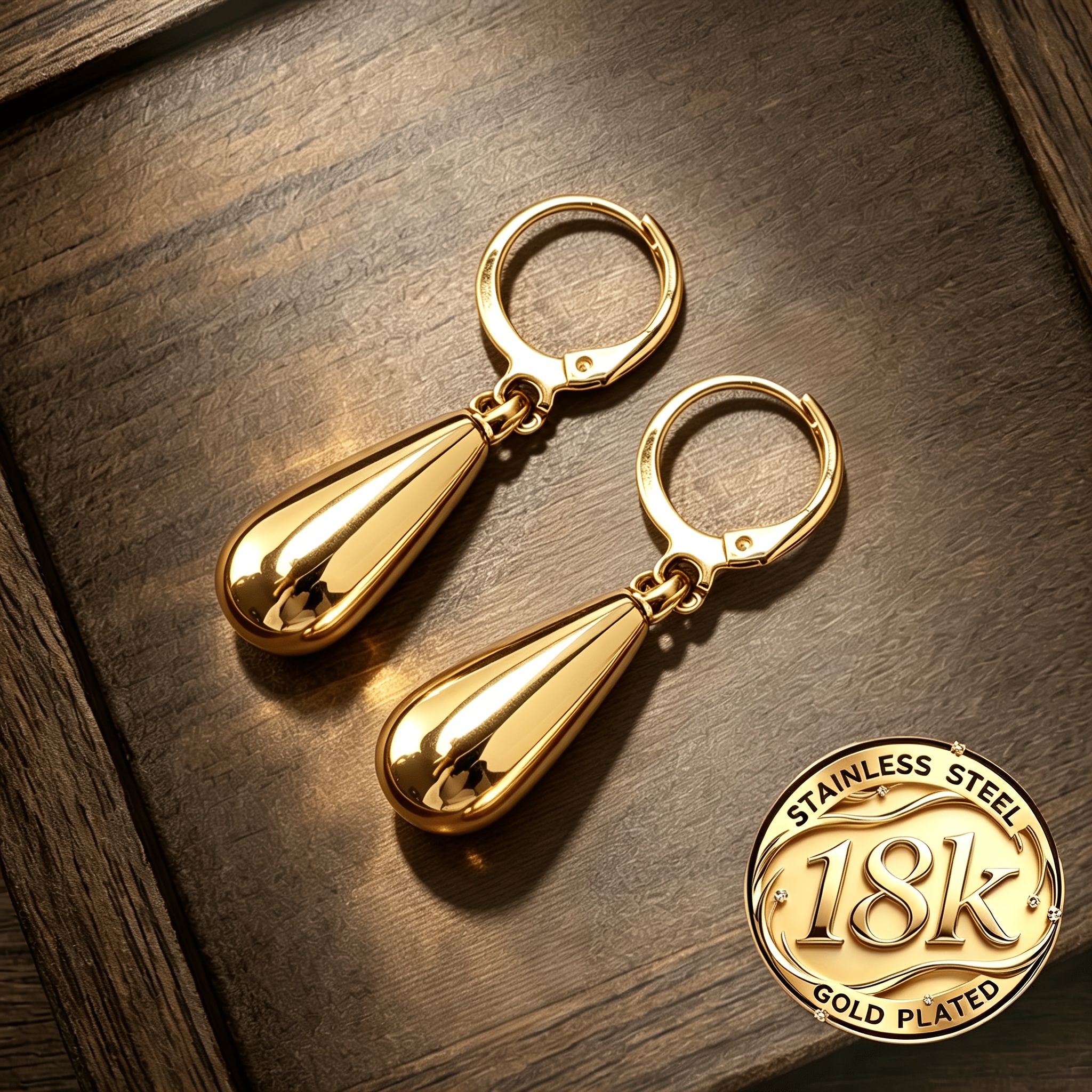 TEMU Paire de boucles d'oreilles longues de goutte, bijoux d'oreille pour femmes, bijoux en acier inoxydable, accessoires pour femmes, plaqué or ,