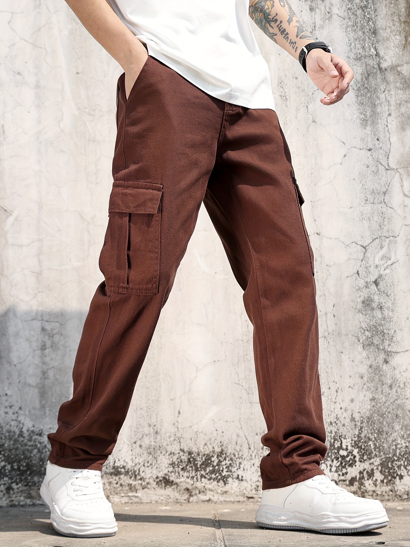 Men'S Straight Leg Jeans - Casual Brown Denim with Pockets, Non-Stretch Fabric, Regular Length for All Seasons