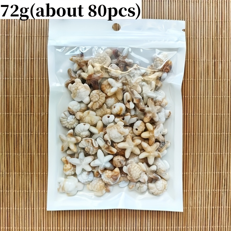 TEMU Approximately 80pcs Of Bohemian Vacation-themed Beads Featuring Turtle, Starfish, And Conch Designs. Double-sided Acrylic Beads Are Resistant To