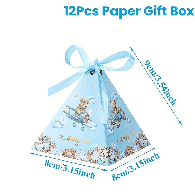 E-shop 12 Stück, Bärenmotiv Papier-Dreieckboxen mit Schleife, Bären-Design Geschenkboxen, Happy Birthday Party-Dekoration für Zuhause, Baby Shower