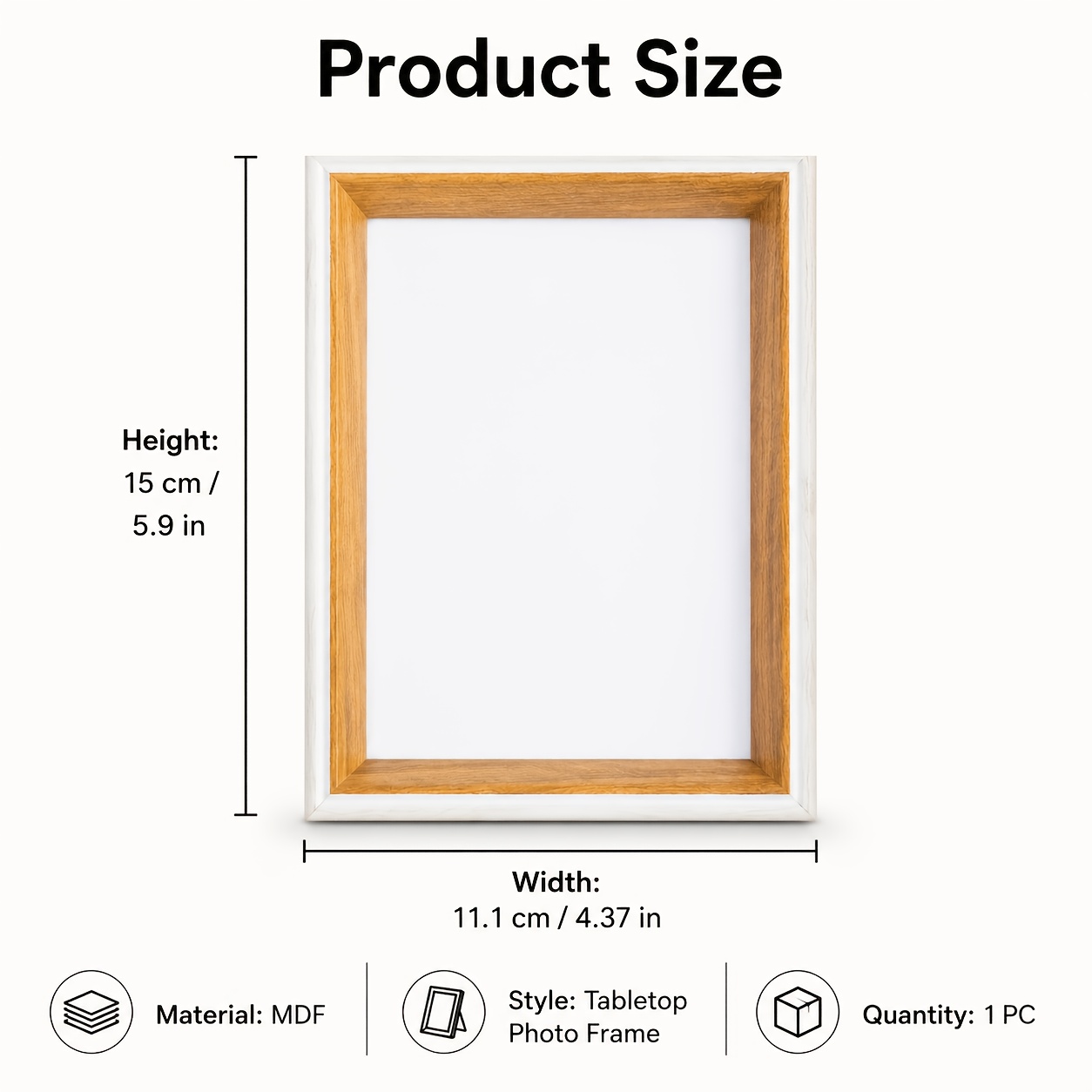 TEMU Cadre photo de bureau 1 pièce en MDF à grain de bois , support photo simple , présentoir de bureau 4x6 pouces, convient pour la décoration de ,