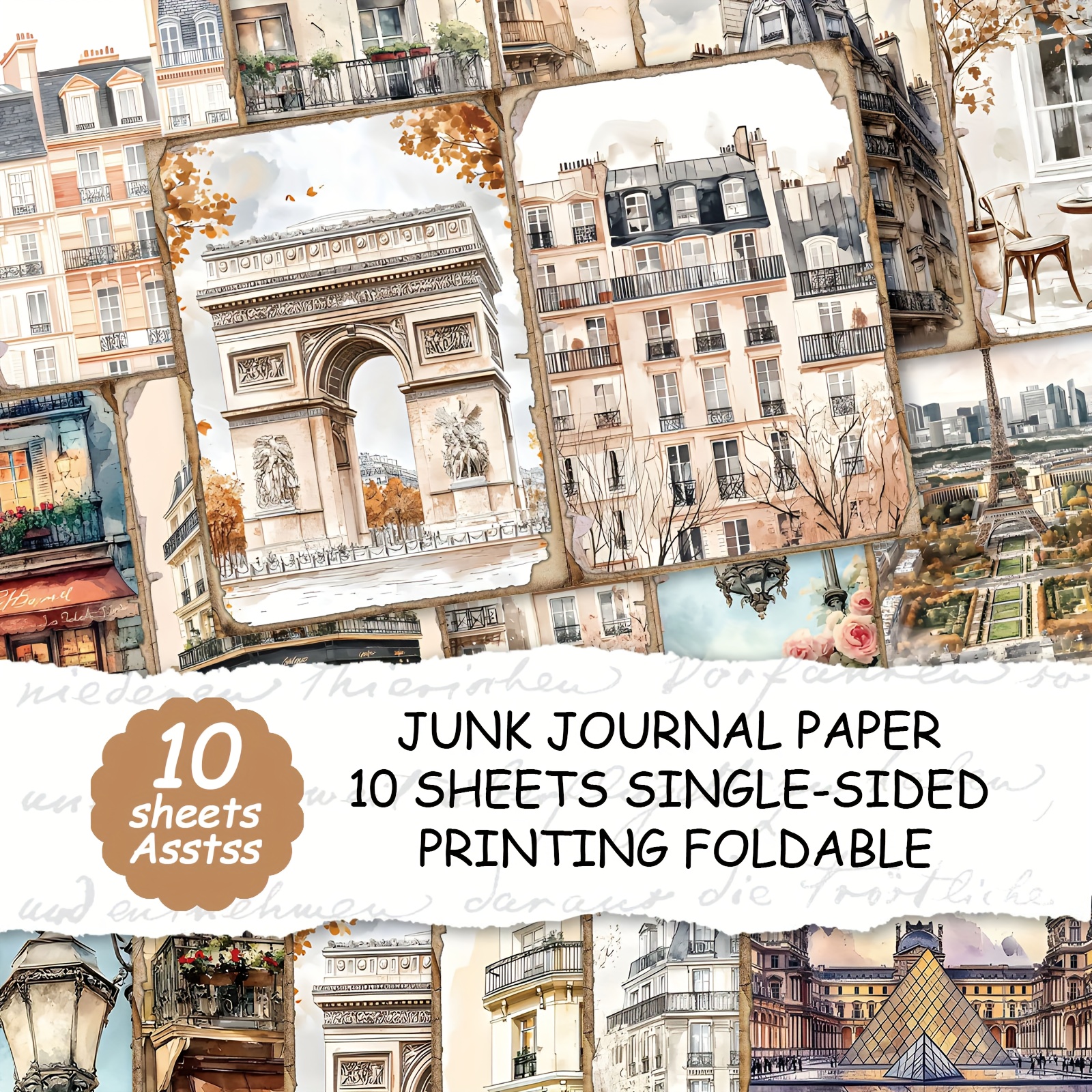 TEMU 10 Sheets Of A4, Paris Style Scrapbook Cover, Junk Journal, Handmade Junk Journal And Decorative Paper, Handmade Products, Waste Paper, Book