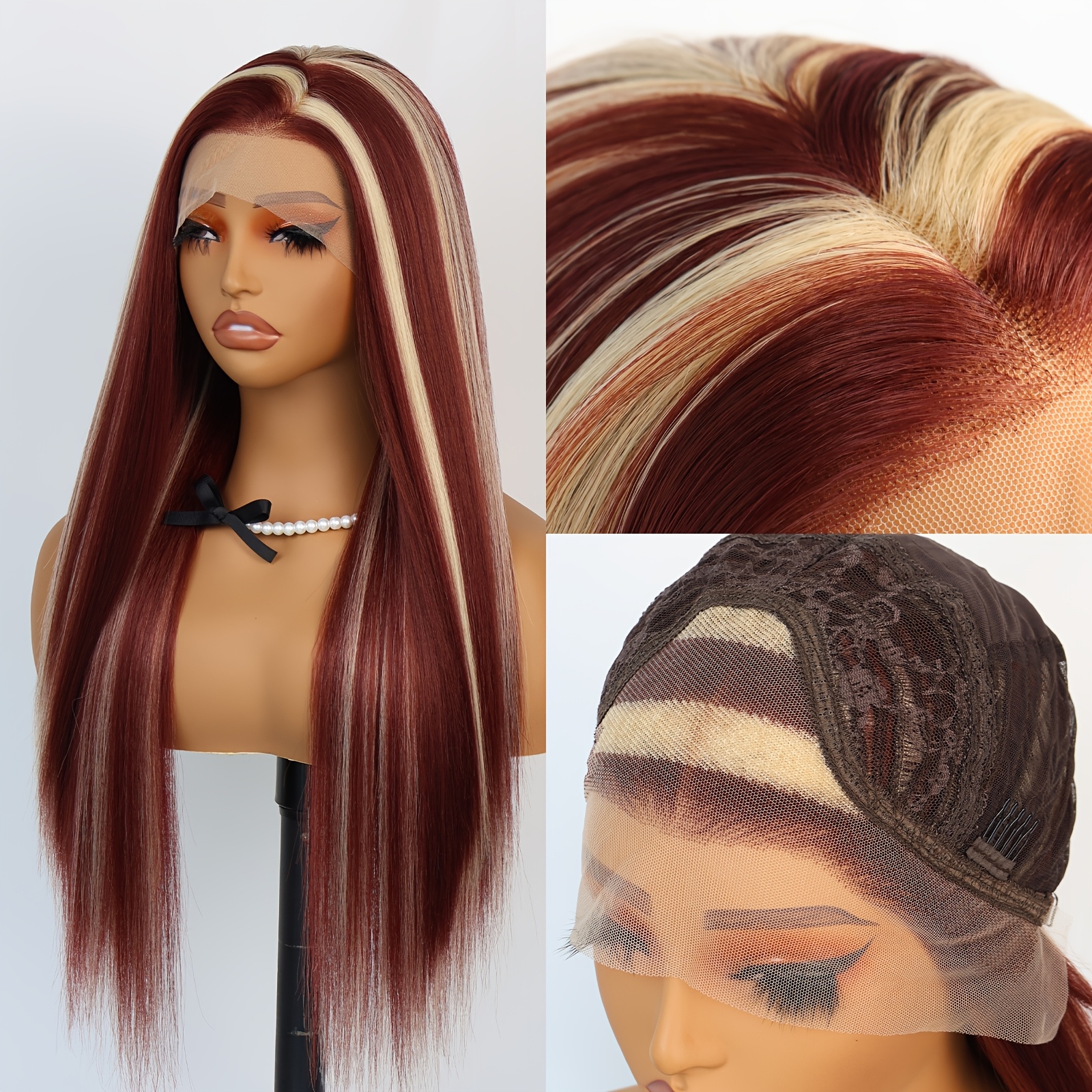 skunk stripe wigs red blonde highlights wig syntheitc hair  display picture 2