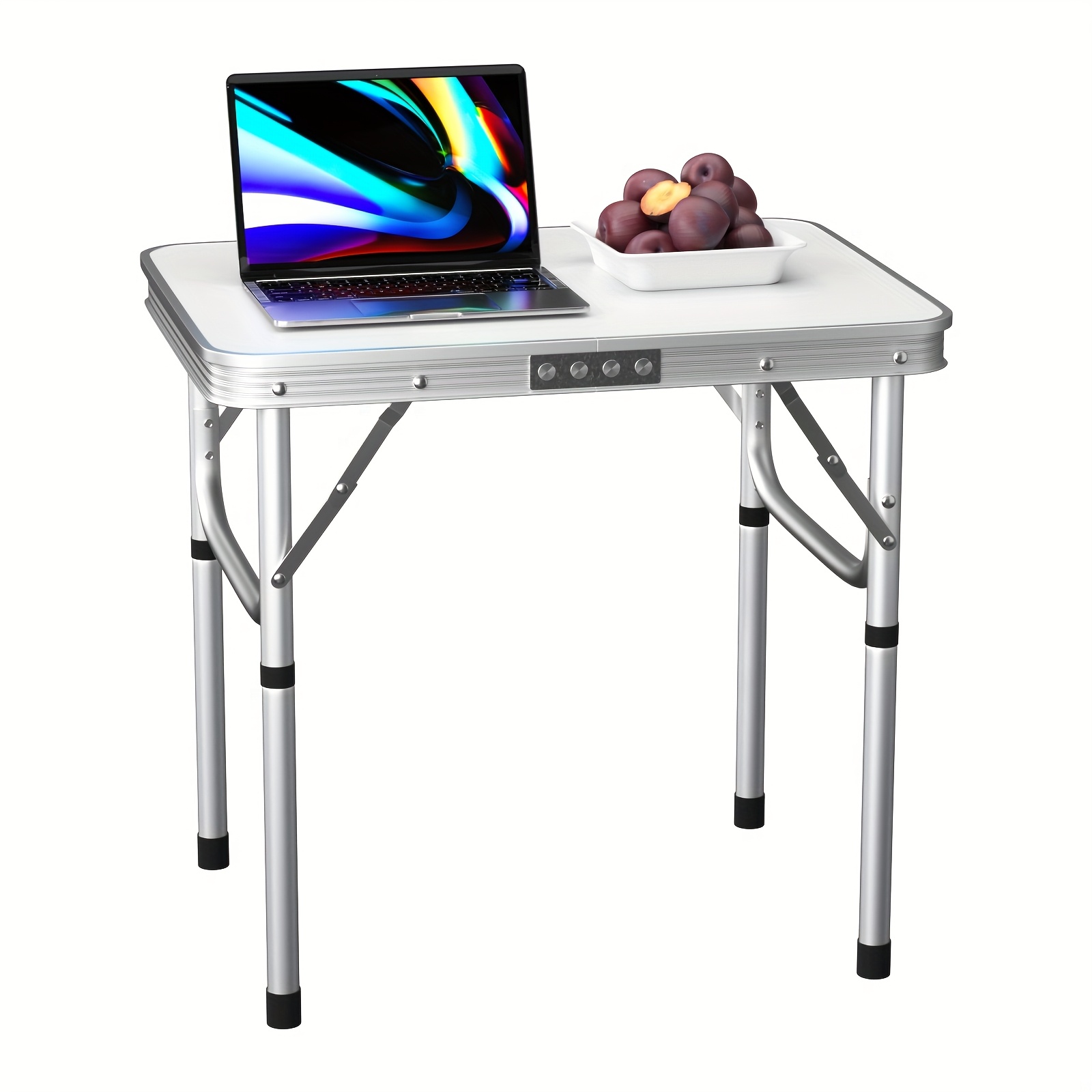 Image of Aluminium Folding Table Portable Small Camping Picnic Table Adjustable Pinic Table Compact Laptop Desk For Home Outdoor Use Adjustable Height L60 * W45 * H26/ 56cm White
