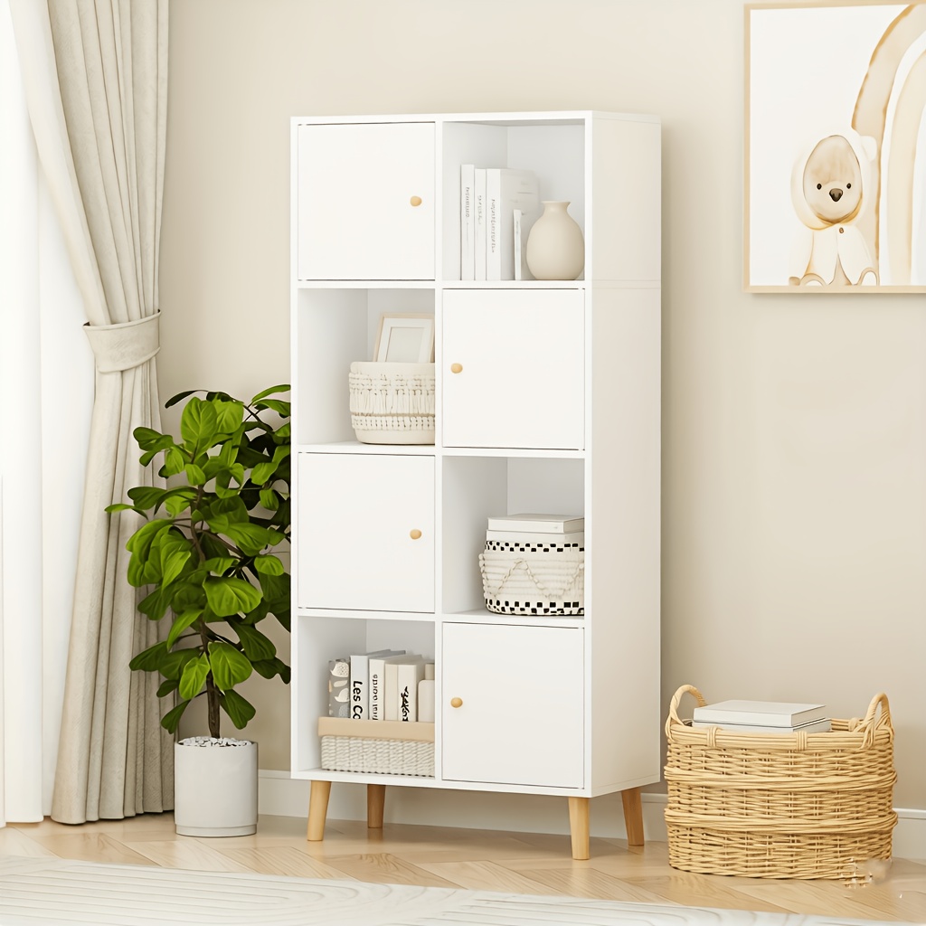 138cm Study Bookshelf, Bookcase, Storage Cabinet, With 8 Storage Compartments And 4 Drawers, To 35 Books, Decorative Display Cabinet, White
