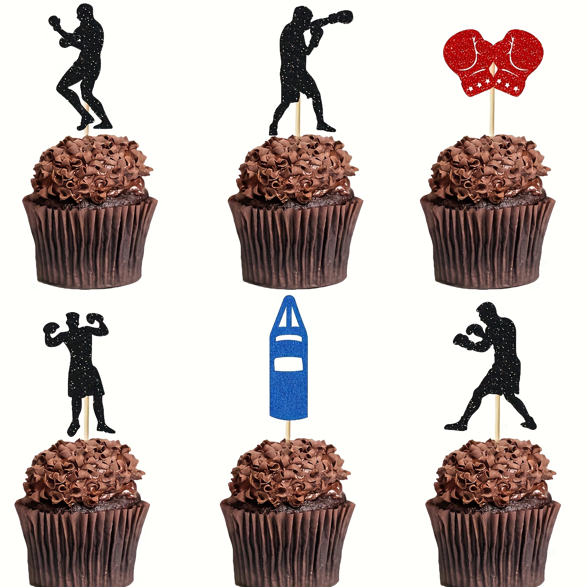 12pcs Boxing Cupcake Toppers, Glitter Sports Theme Cake Picks For Birthday & Celebrations, Cake Decorating Supplies Christmas,new Year For Christmas,newyear,valentine,party Events