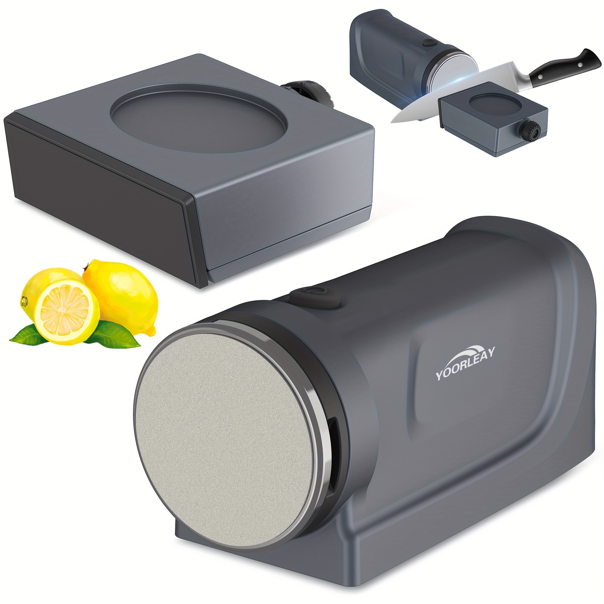TEMU 1pc, Electric Rolling Knife Sharpeners With Adjustable 15- Sharpening Angle, And In Grinding And Polishing, Suitable For Kitchen Knives, 4pcs Aa Batteries Not In The Package, Grey