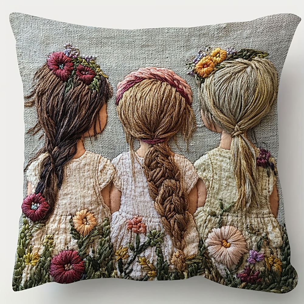 

1pc Super Soft Short Plush 18x18 Inch Throw Pillow Cover With Little Girls Design - Style Floral Decor, Zip Closure, Hand Wash Only - Ideal For Room Types