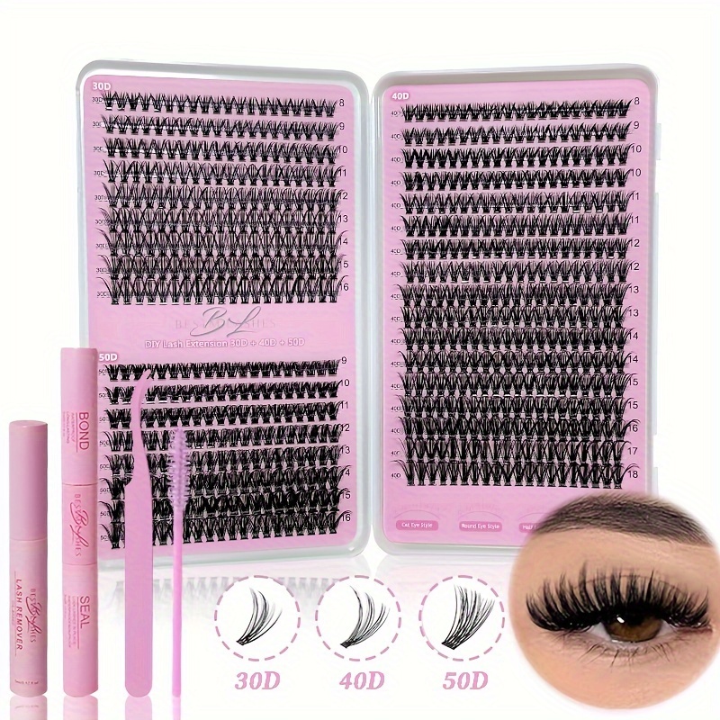 

680pcs Diy Lash Eyelash Extension Kit, Tweezers, & Seal, Glue Remover, Lash Brush, 30d+40d+50d Eyelash Book Reusable Individual Lashes For Beginner Diy At Home For