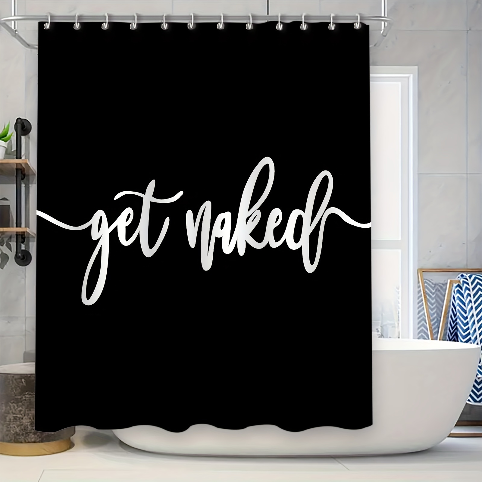 

1pc Get Naked Pattern Shower Curtain With Hooks, Waterproof Bathroom Partition Curtain, Bathroom Accessories, Home Decor