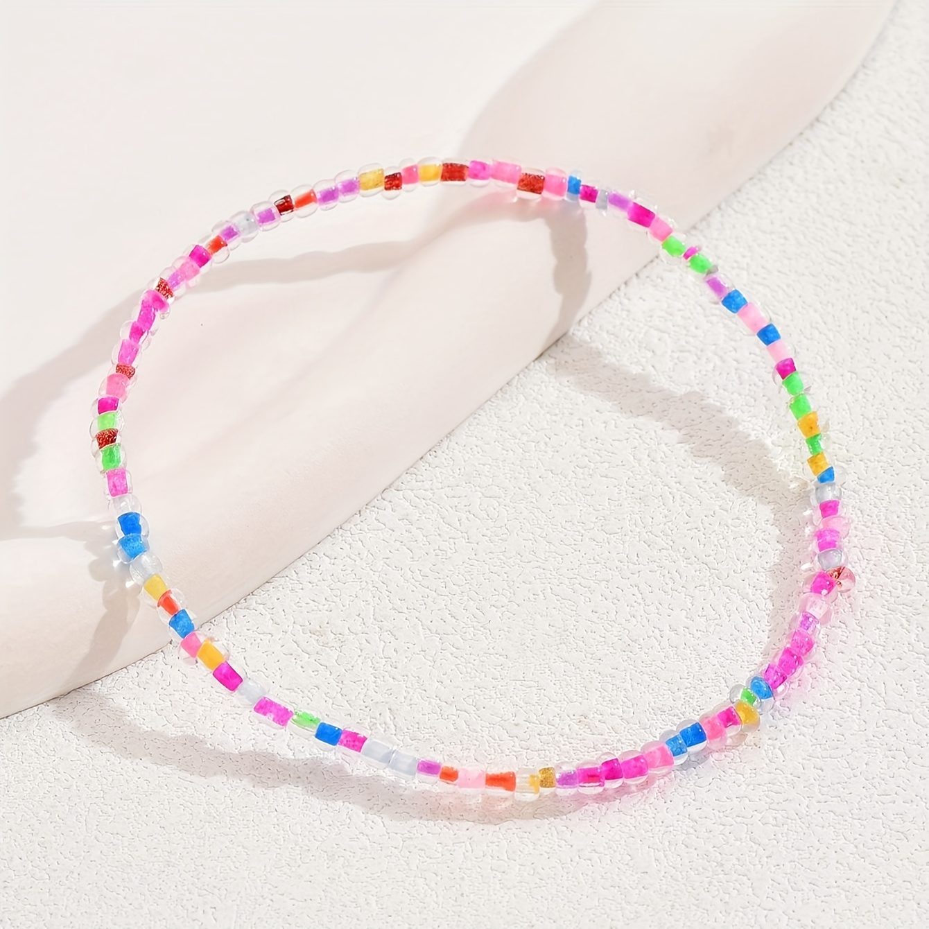 Women's Boho-Chic Mini Bead Anklet, Colorful Glass Beads