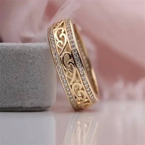 elegant copper ring with engraved floral patterns and sparkling cubic zirconia stones ideal for and parties perfect gift for fashionable women gift for women floral ring design intricate engravings