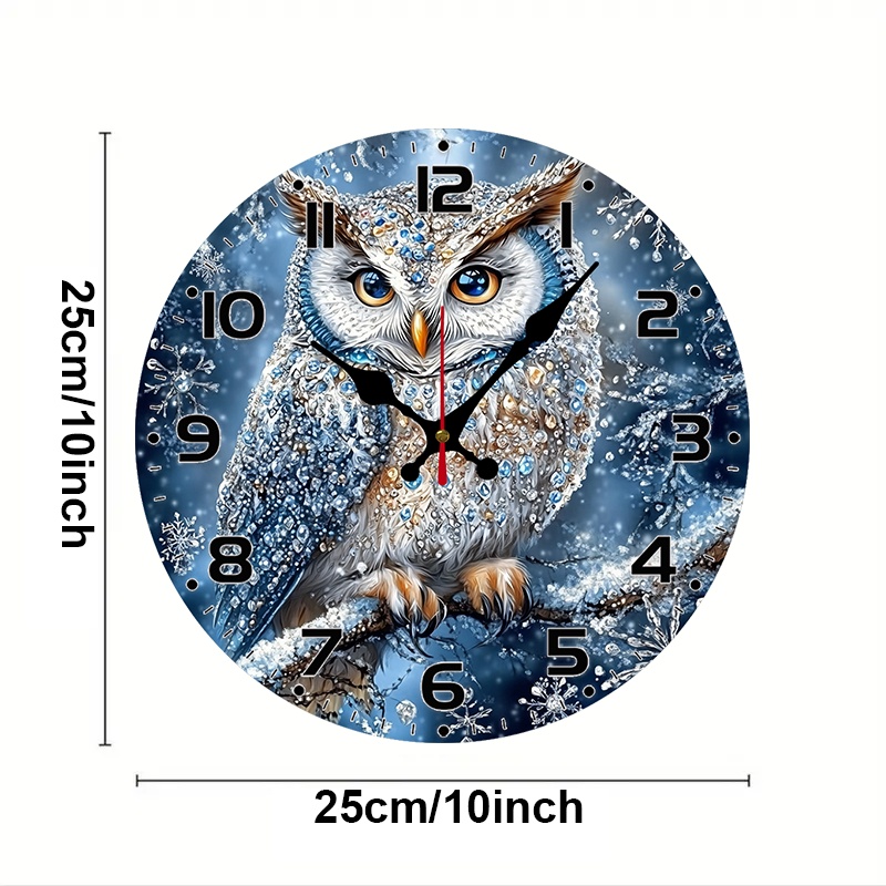 TEMU Owl Painting Backdrop - 10inch Wood Veneer Round Silent Flat Wall Clock - Batteries Not Included - Ideal For Living Room, Bedroom, Kitchen -