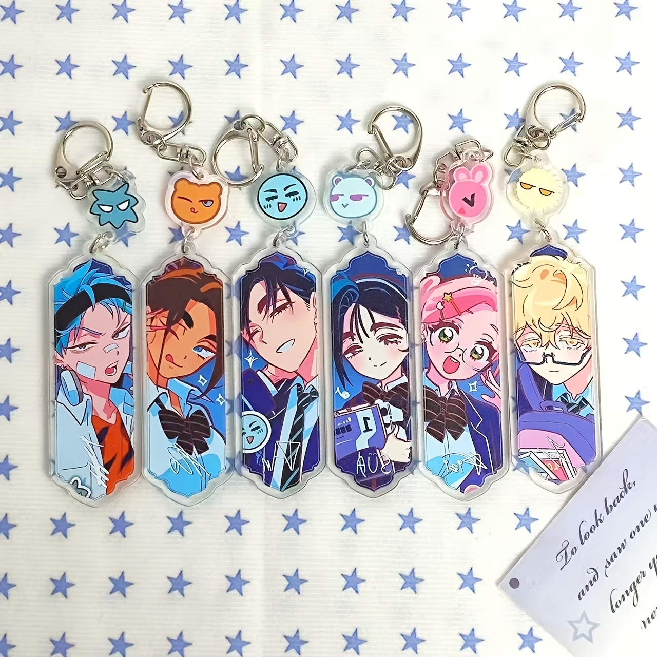 TEMU 6 Llaveros de acrílico, Anime Sua Miz Luca Cosplay, colgante de llavero de acrílico de 6 cm, adorno para mochila, regalo de , regalo para fan,