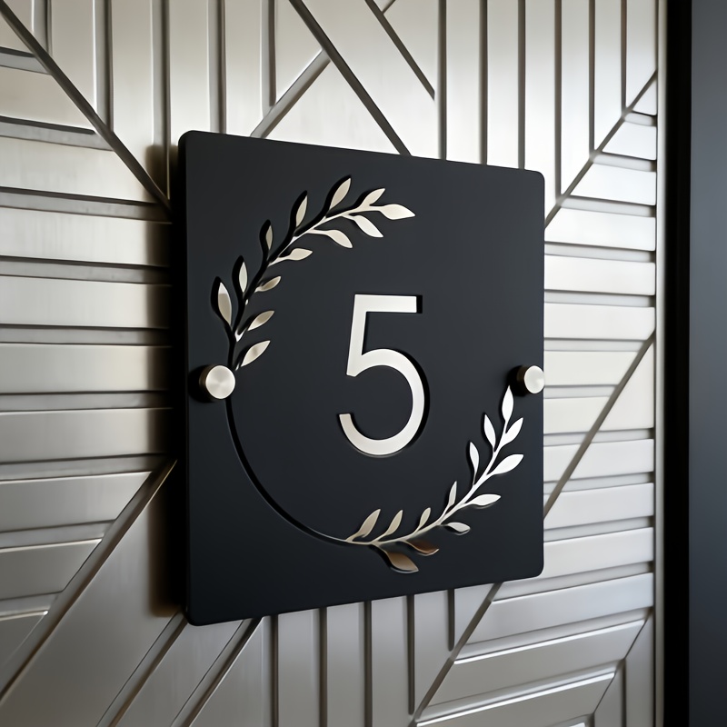TEMU Plaque de Porte Élégante en Acrylique Double Couche, Design Branche d'Olive - Doré & Argenté, Décoration Murale d'Entrée de Maison, Plaque de