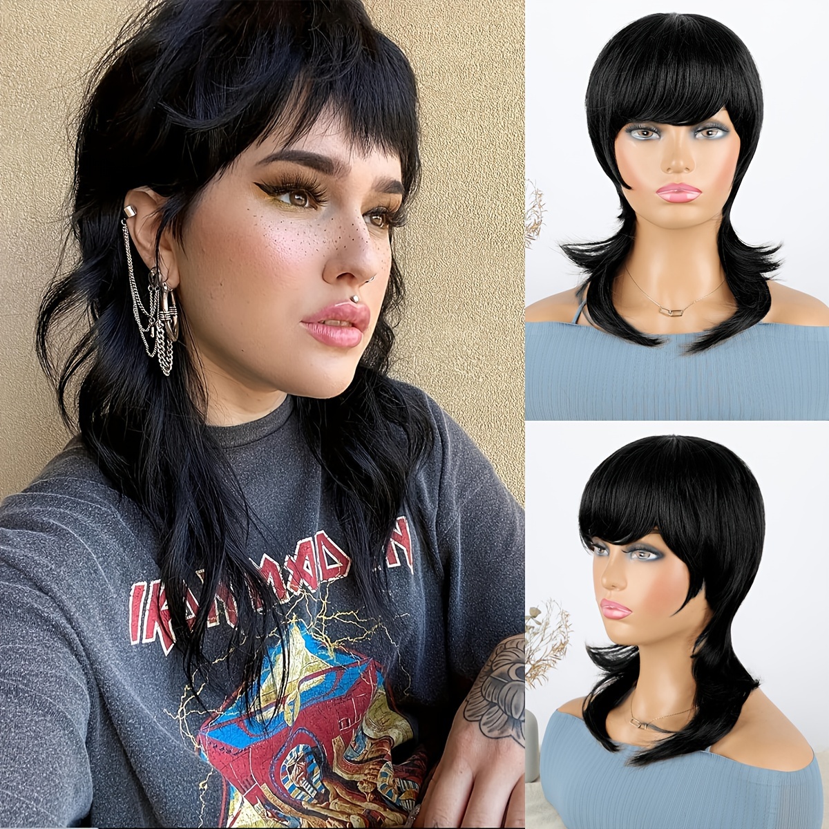 Mullet Wigs Women Short Mullet Wig Bangs Synthetic Layered Temu