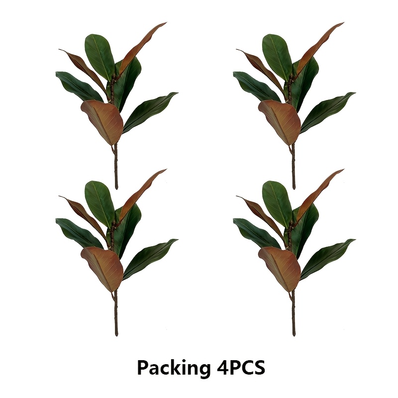 TEMU 4pcs Magnolia Artificial Leaves Branches 17.7 Inch 3d Real Touch Faux Magnolia Stems Fake Magnolia Twigs For Indoor Outdoor Vase Filling Home