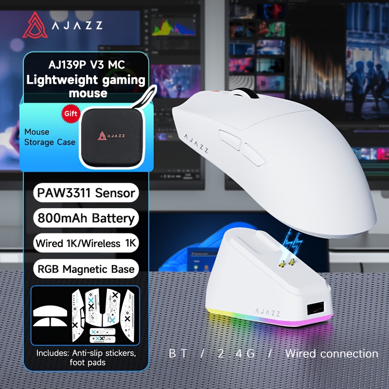 Ajazz Aj139p V3 Mc Lightweight 69g Gaming Mouse, Connection, Paw3311 Sensor, With Charging Base, Gaming Mouse 1