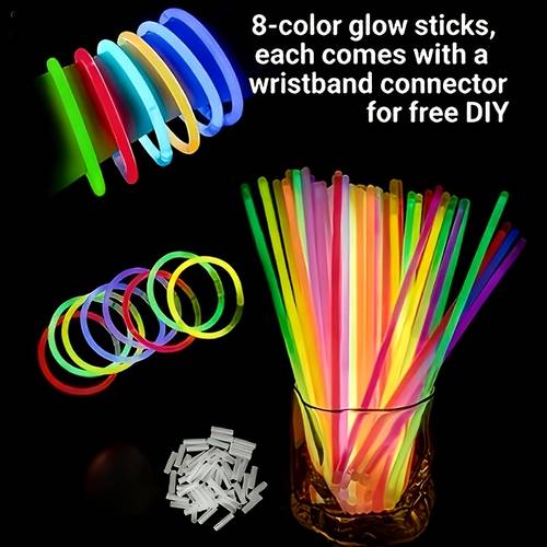 200pcs/100pcs Mixed Random Sticks Set with Connector Accessories, Neon Light Sticks, Fluorescent Sticks for Glowing in the Dark - Suitable for Signs, Bracelets, Wedding/Party Decorations, Christmas, New Year, Event Supplies, Fun Props