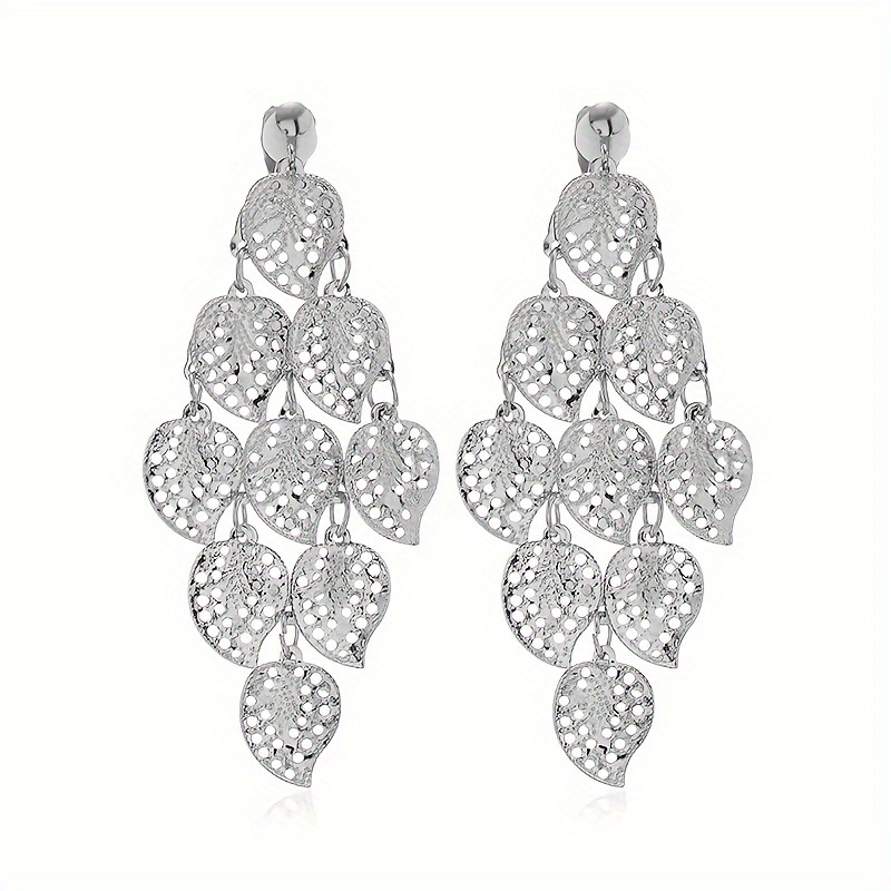 Designer Style Maple Leaf Long Drop Fashion Ear Clip, Clip-on Ear Jewelry Without Piercing