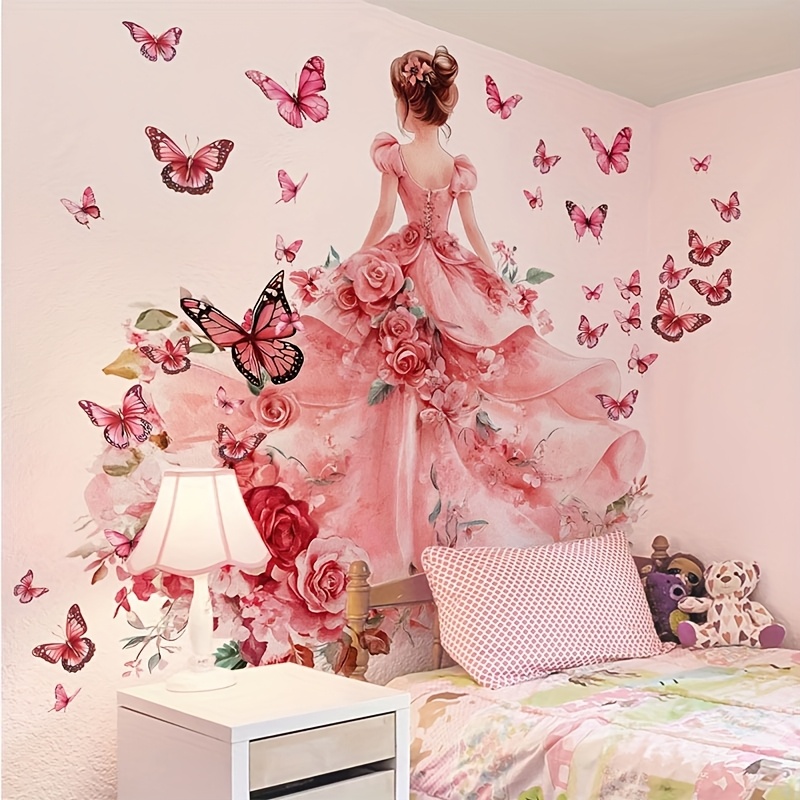 Pink Rose Princess Wall Sticker, Suitable For Hotels, Homestays, Offices, Bedrooms, Living Rooms, Removable Wall Sticker