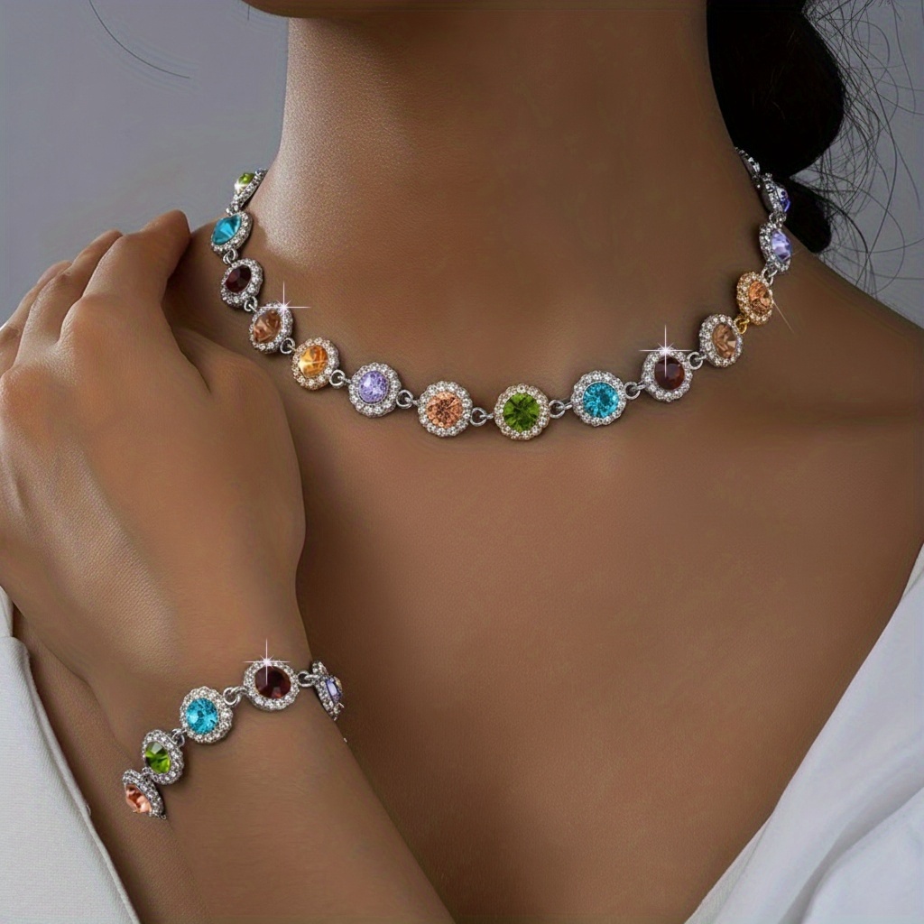 TEMU 2 pièces Collier et Bracelet Élégant et Luxueux, Ensemble Coloré et Tendance par la Dopamine, Idéal pour Tenues Quotidiennes et pour Femmes