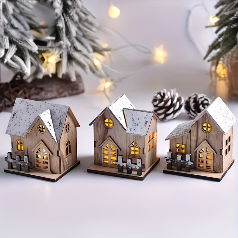 

Christmas Light-up Wooden Cottage Decor Set, Miniature House Ornaments, Plastic Material, With Party Supplies For Holiday Fireplace Display, Seasonal Tabletop Decor, For Adults And Teens (14+)